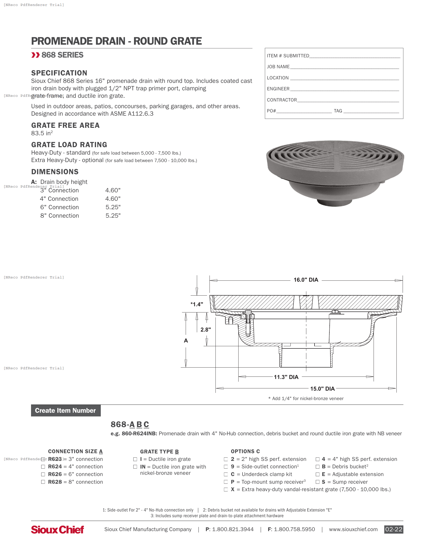 868-R SERIES - ROUND PROMENADE DRAIN - SPEC SHEET.PDF Specification Document